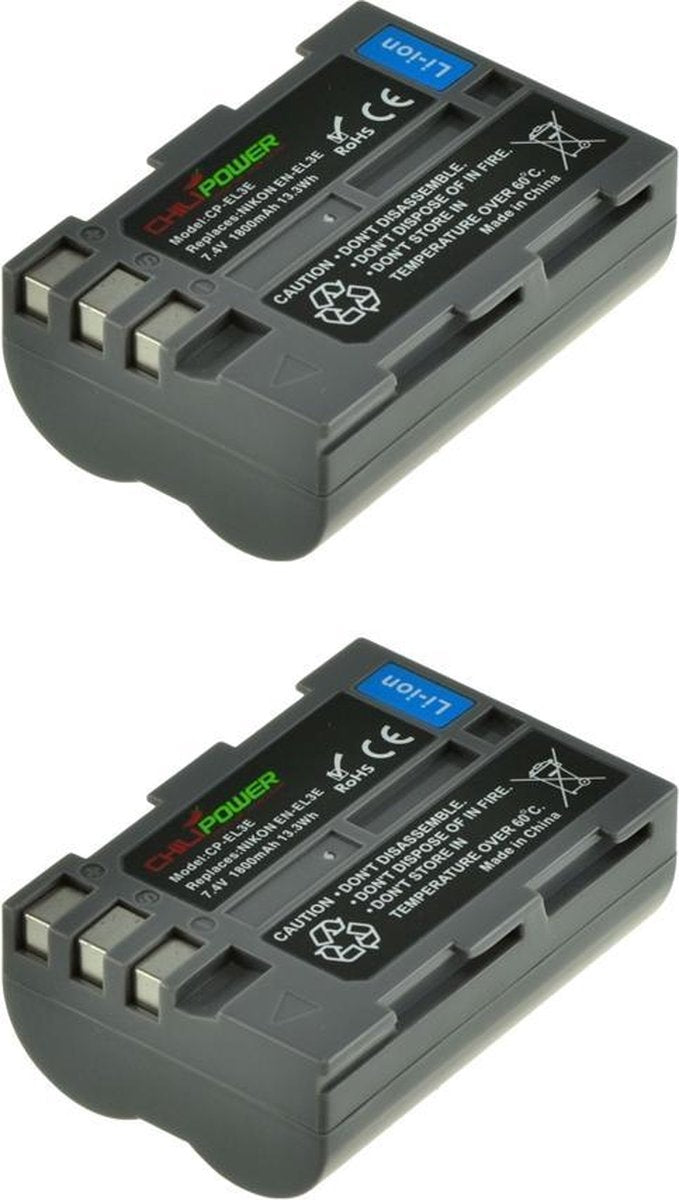 ChiliPower Nikon EN-EL3E camera batterij - 2 stuks verpakking