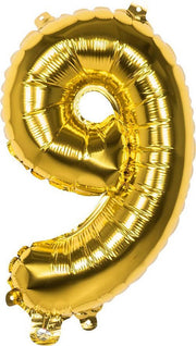 Boland - Goudkleurige cijfer folieballon '9' - 35cm