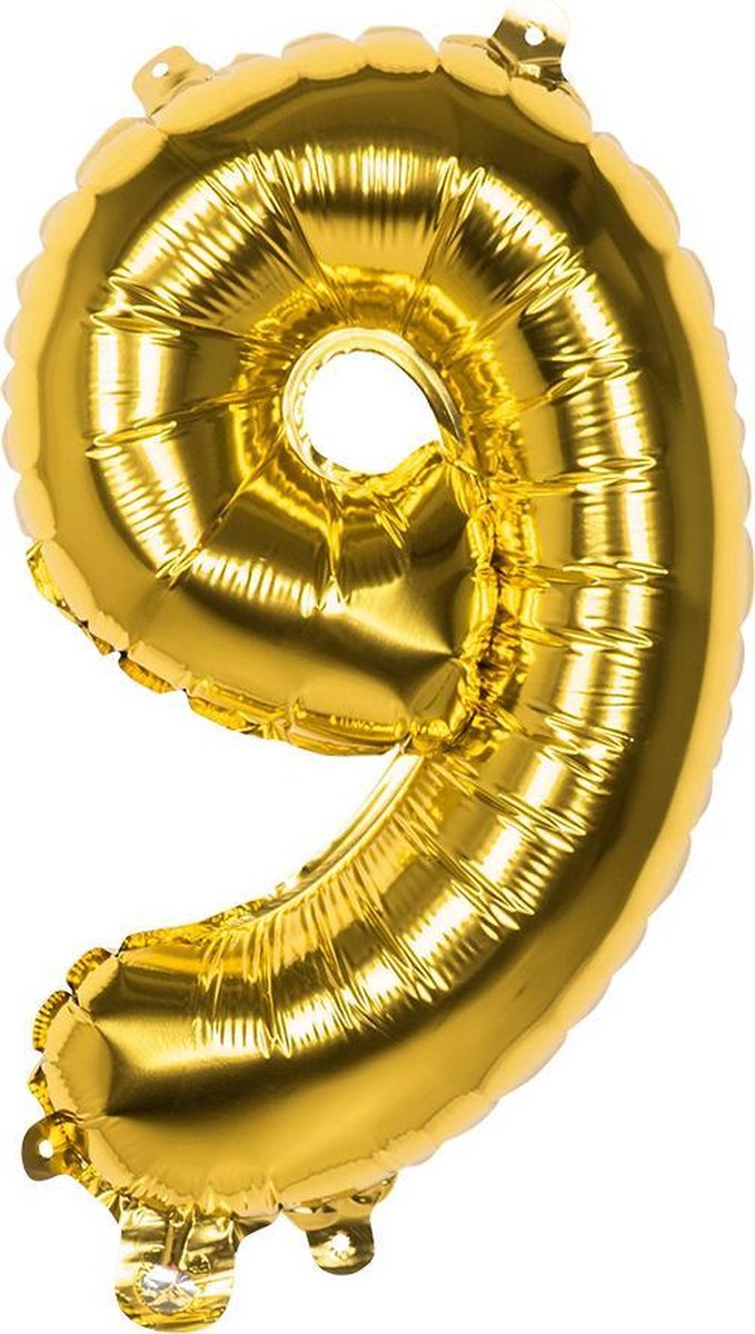 Boland - Goudkleurige cijfer folieballon '9' - 35cm