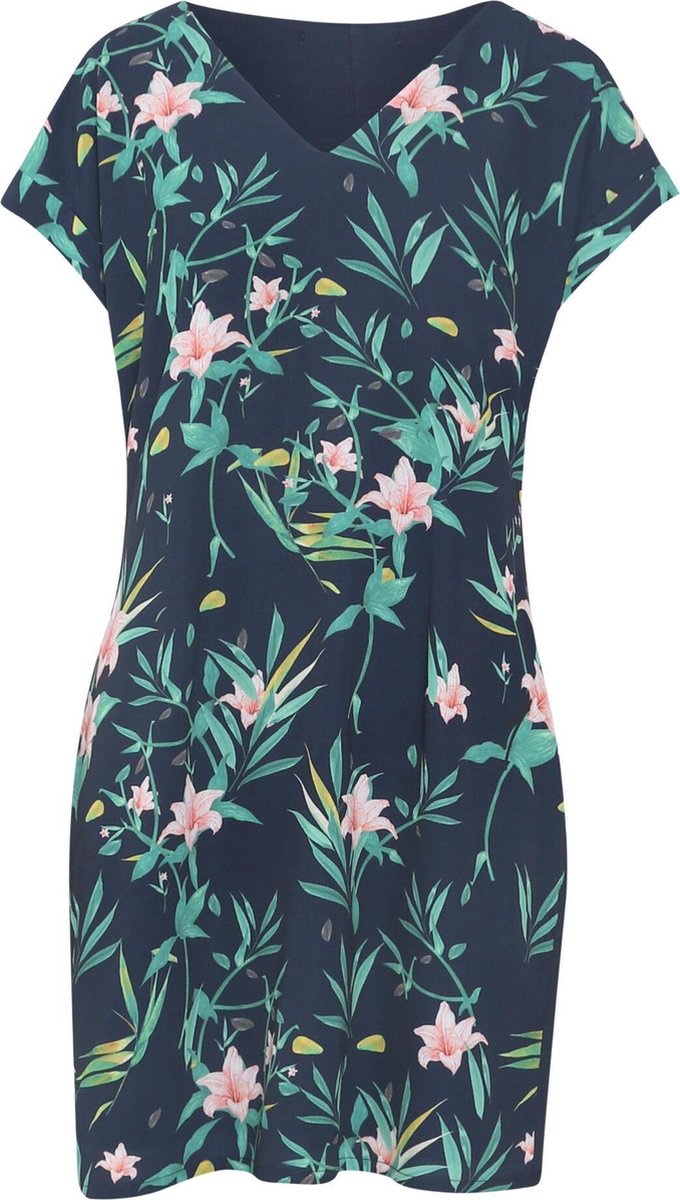 Cassis - Jurk met bladprint - Marineblauw