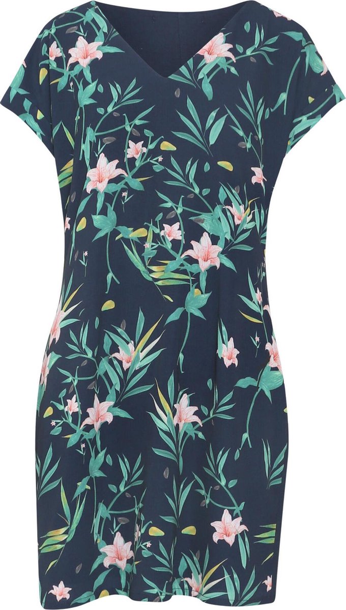 Cassis - Jurk met bladprint - Marineblauw