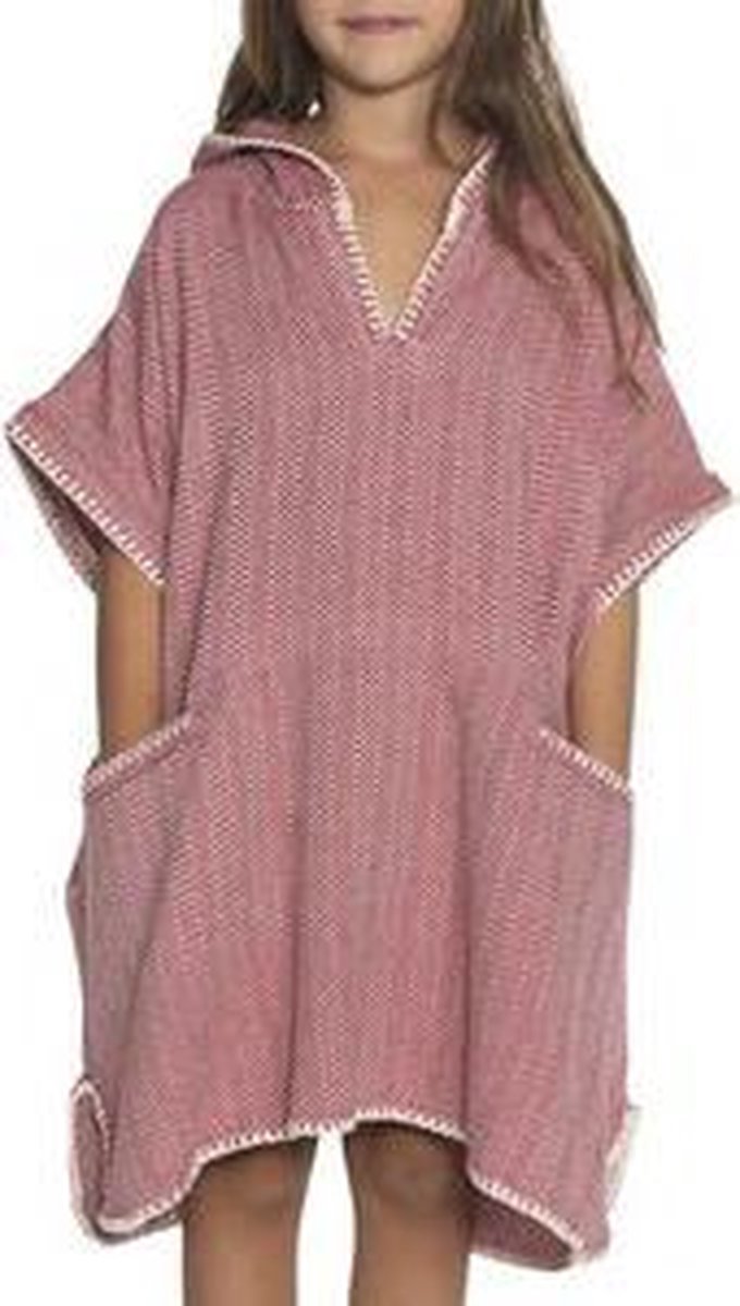 Strandponcho ZigZag Bordeaux - Leeftijd 2-3 jaar - jongens/meisjes/unisex pasvorm - poncho handdoek voor kinderen met capuchon - zwemponcho - badcape