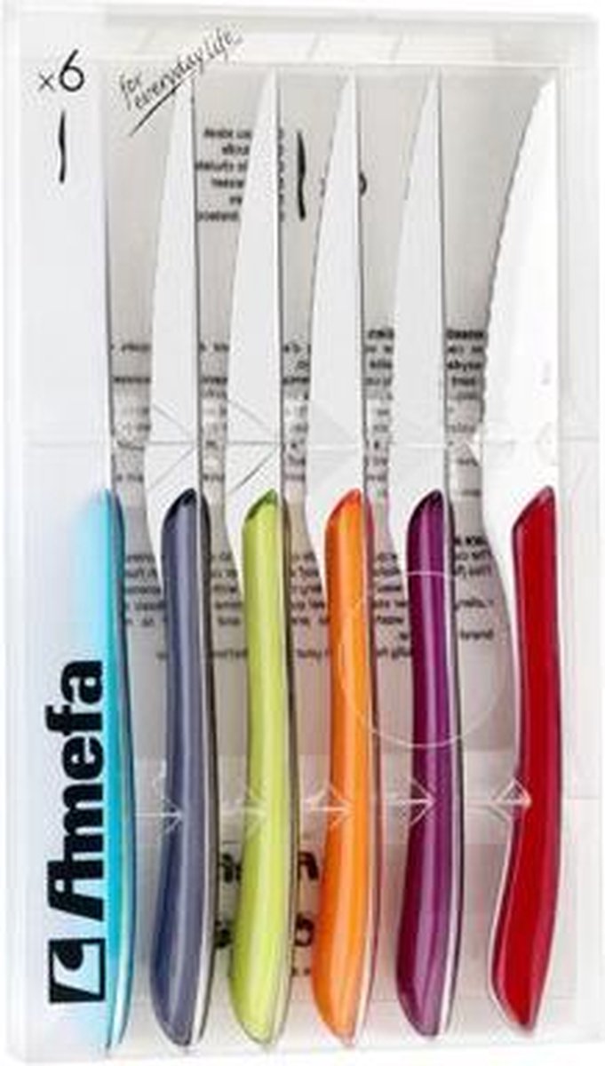 Amefa Eclat - Steakmes - Gemengde Kleuren - RVS - (Set van 12) en Yourkitchen E-kookboek