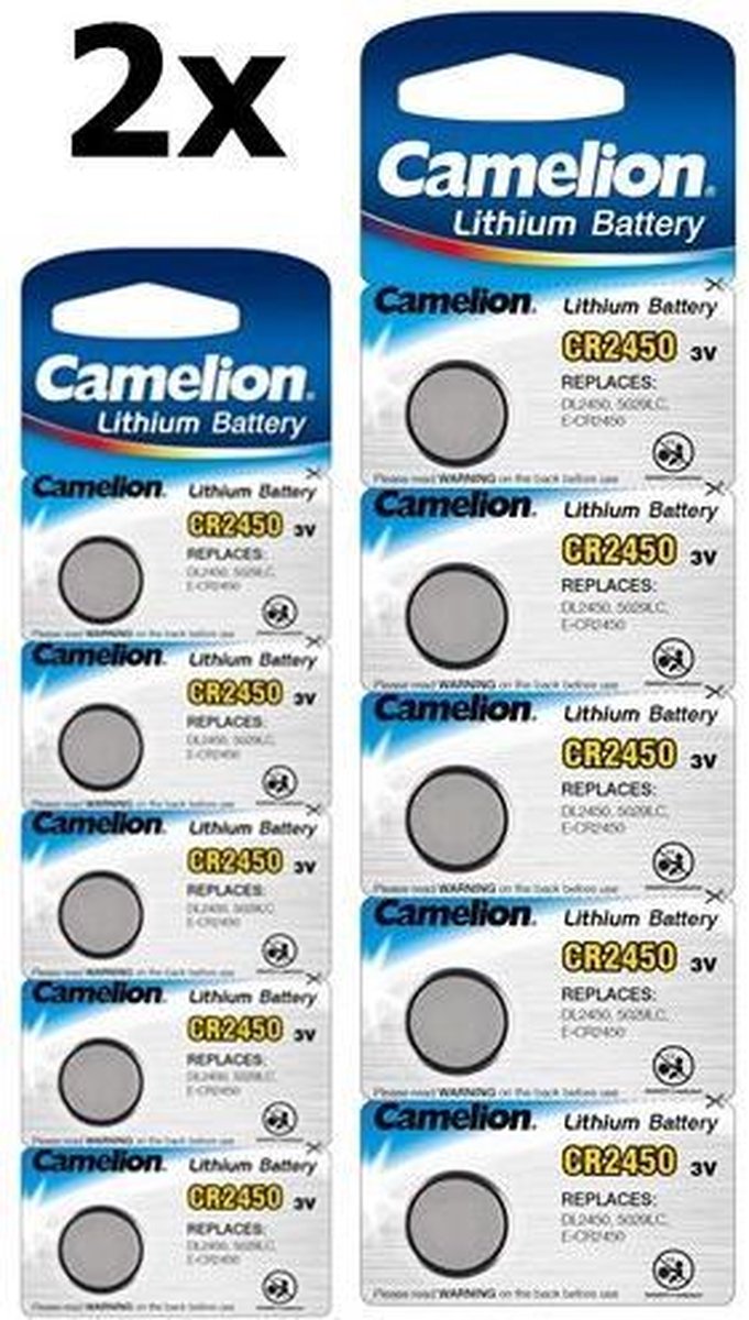 10 Stuks (2 Blister a 5st) Camelion CR2450 3v lithium knoopcelbatterij