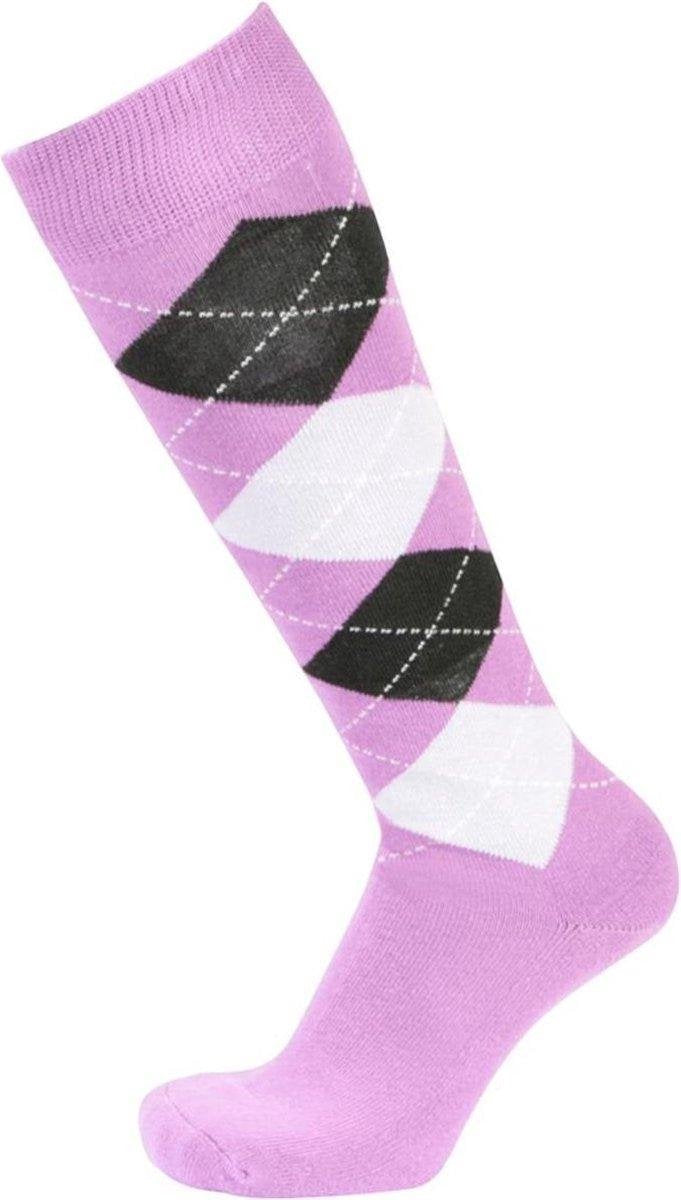Pfiff sokken - Ruitersokken Paars - Wit - Sportsokken - Paardrijden - Unisex sokken - Kniesokken - Maat 34-36