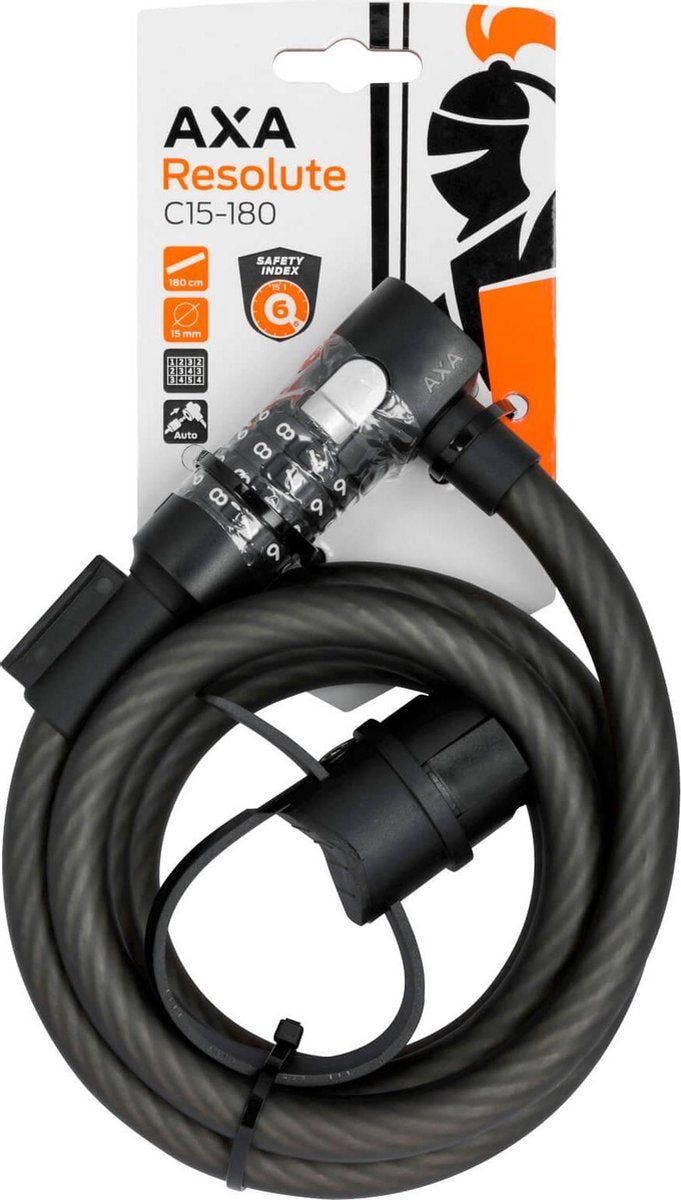AXA Resolute 15 Kabelslot Code - 180 cm - Zwart