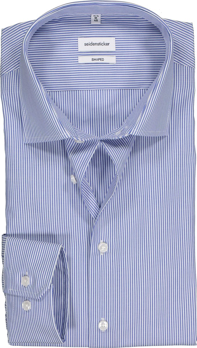 Seidensticker Shaped Fit overhemd - blauw gestreept - Strijkvrij - Boordmaat: 40