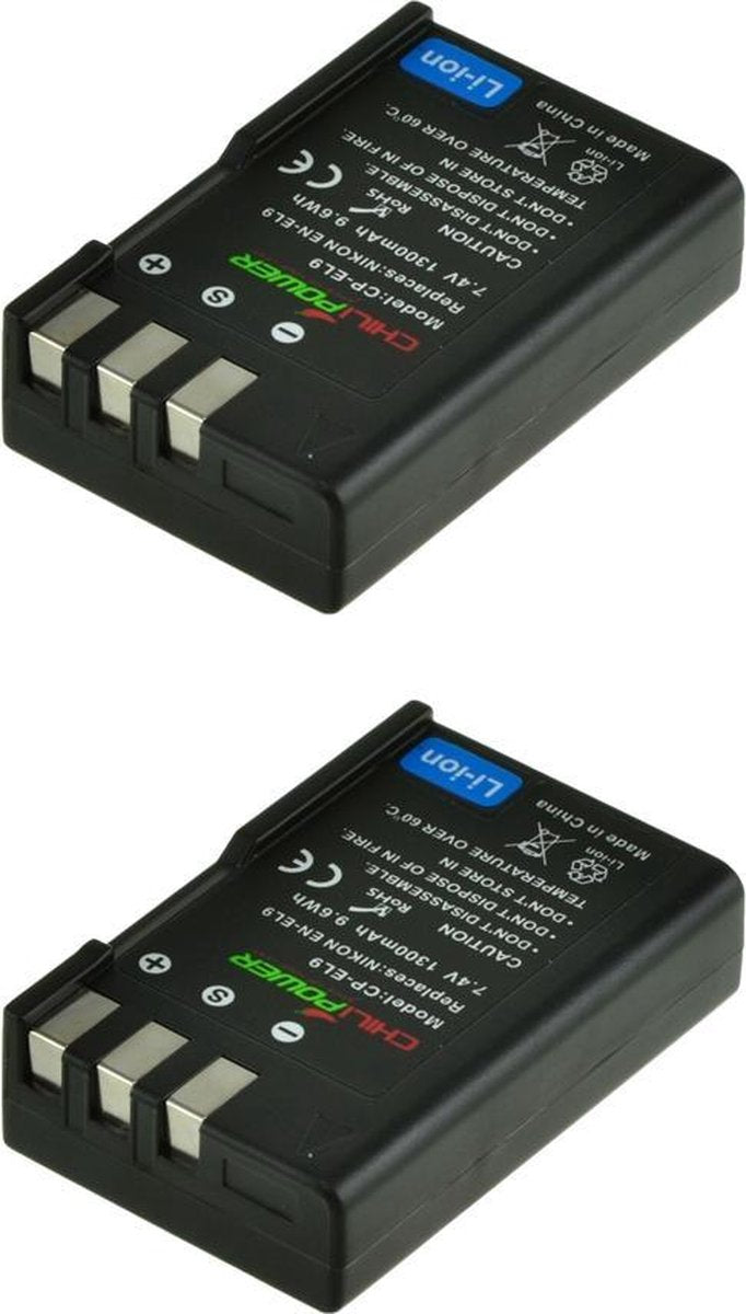 ChiliPower Nikon EN-EL9 camera batterij - 2 stuks verpakking