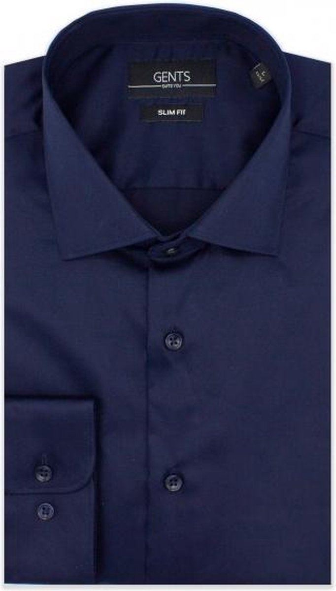 GENTS |  Overhemd Heren Volwassenen | Slim Fit | satijn navy 0614 Maat S 37/38