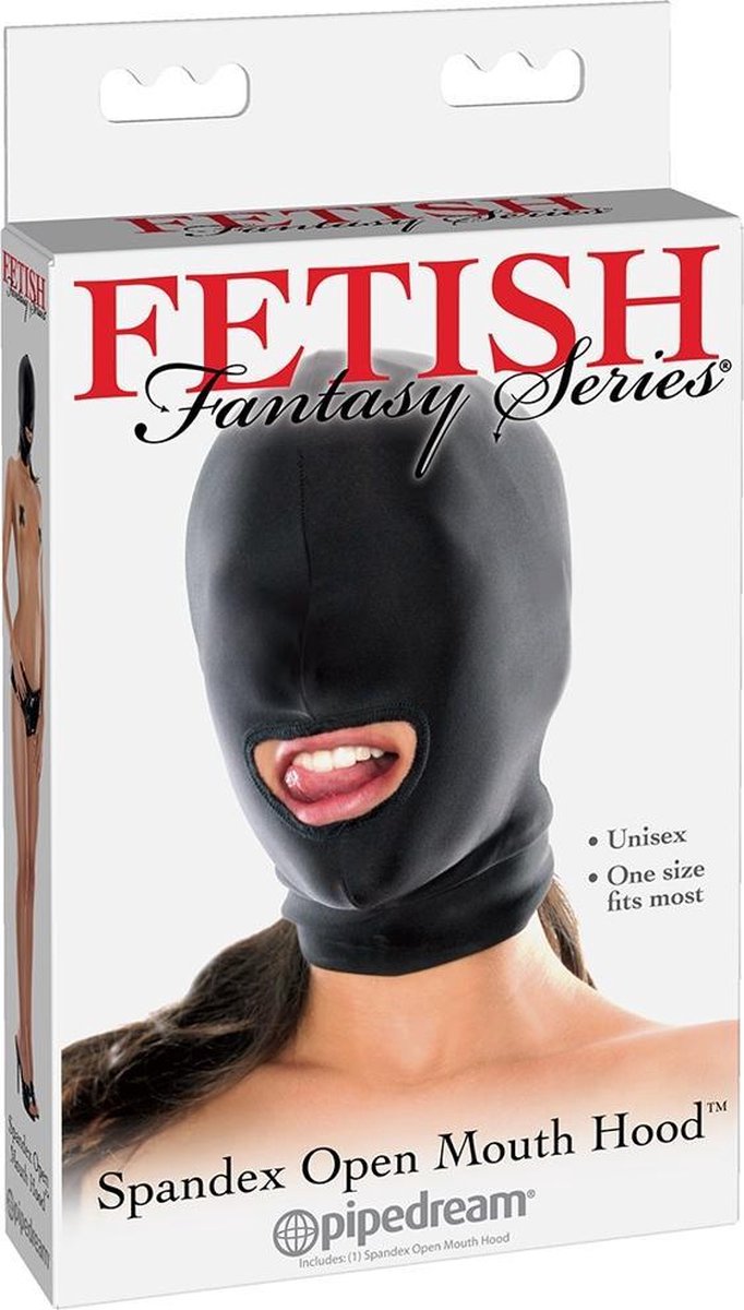 Spandex Open Mouth Hood - Black - Bondage Toys - Masks
