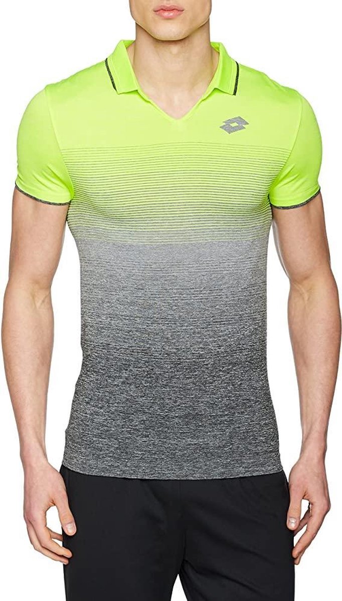 Lotto Court II Polo - Seamless sportpolo - Tennispolo - Heren - Maat M -Neo Geel / Grijs