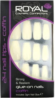 Royal 24 Coffin Glue-On Nail Tips - Natural (met nagellijm)