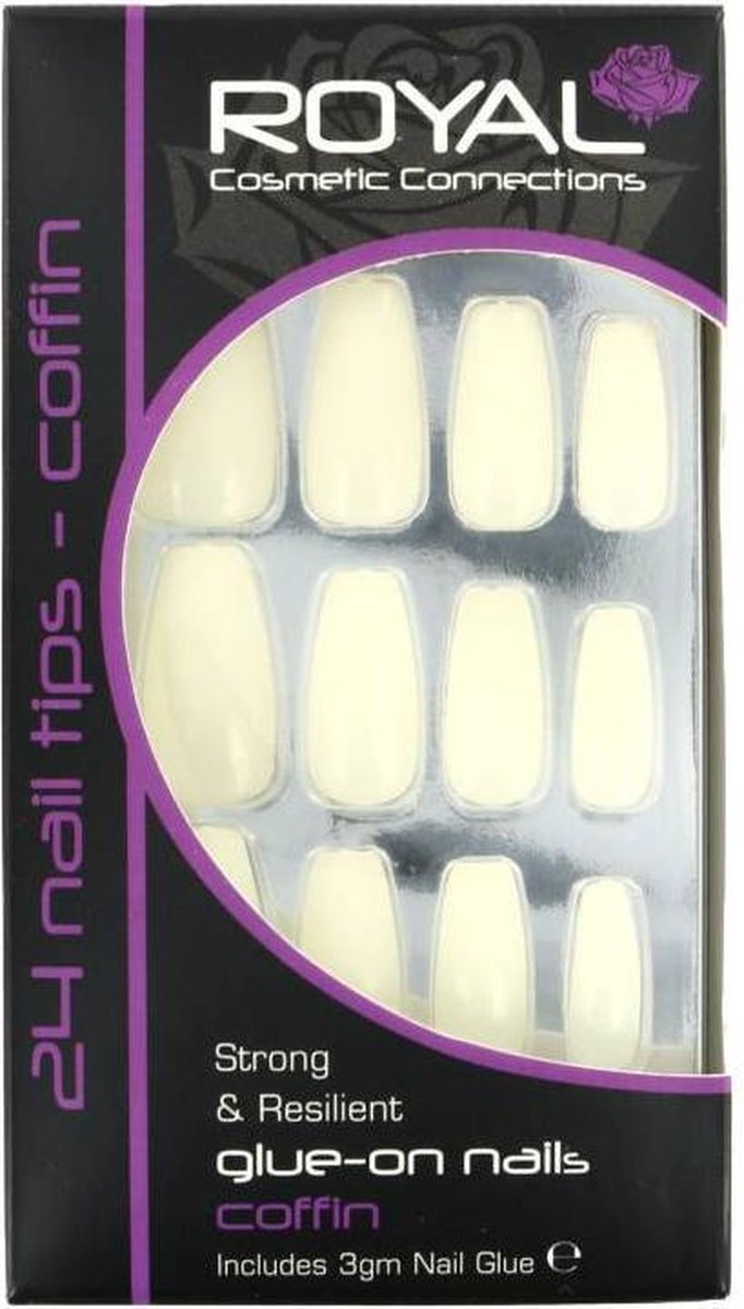 Royal 24 Coffin Glue-On Nail Tips - Natural (met nagellijm)