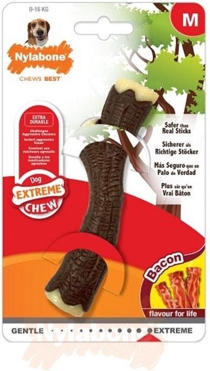 Nylabone Extreme kauwbot houten stok met baconsmaak - Medium