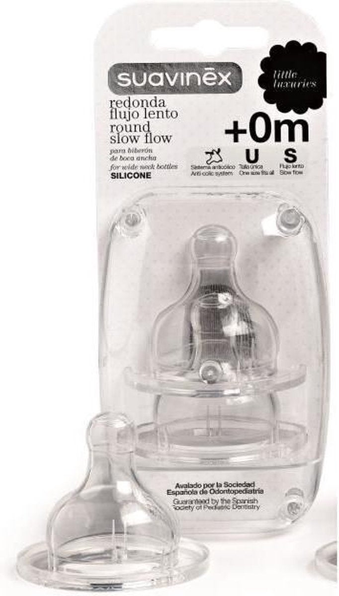 SUAVINEX 2 fopspenen siliconen ronde punt - slow flow 0+