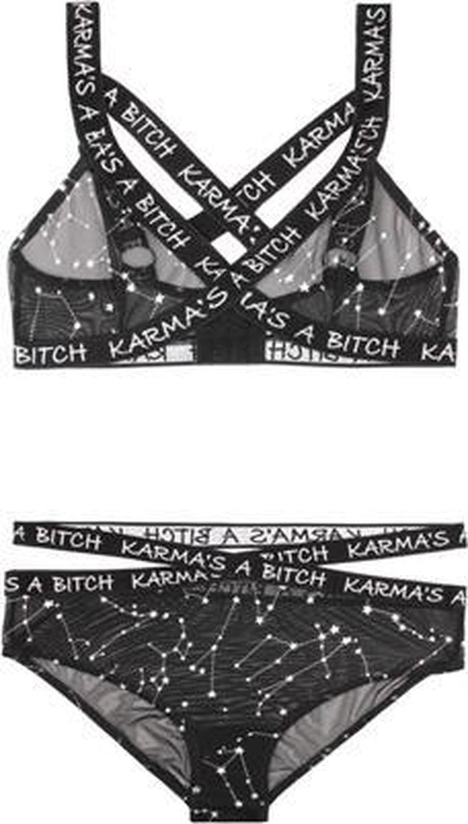 BH-Set Met Zodiac Print - Zwart/Metallic - Dames Lingerie - L/XL - BH-Sets - Zilver - Discreet verpakt en bezorgd
