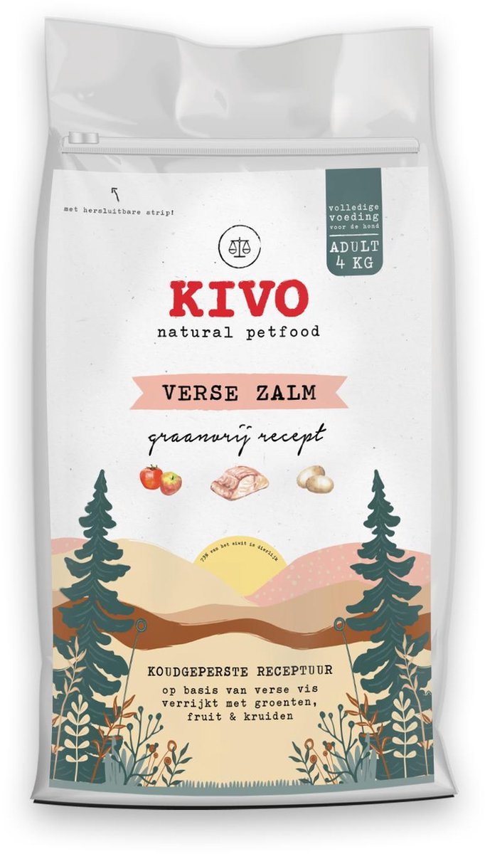 Kivo Petfood graanvrije hondenbrokken - Verse Zalm - 4 kg - met vis