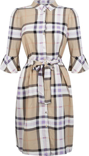 Tramontana | Doorknoopjurk met Ruit Dessin | Print Neutrals | Maat XL | Jurken voor Vrouwen | Jurken Dames