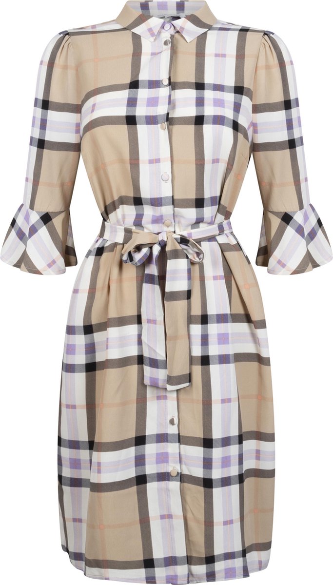 Tramontana | Doorknoopjurk met Ruit Dessin | Print Neutrals | Maat XL | Jurken voor Vrouwen | Jurken Dames