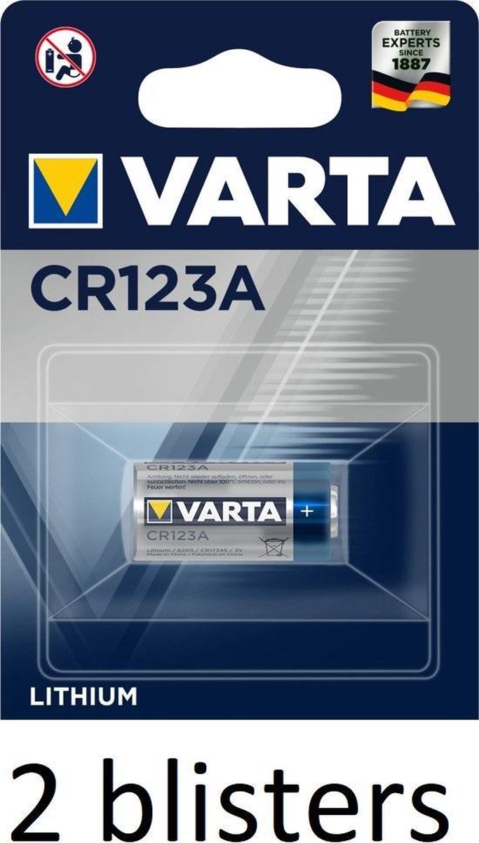 2 stuks (2 blisters a 1 st)Varta CR123A Wegwerpbatterij Lithium