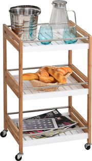 Nancy's Toledo Keukenwagen - 3 Niveaus - Op Wieltjes - Keukentrolley - Houtkleuren - 45 x 38 x 78 cm - Grenenhout - Wit -