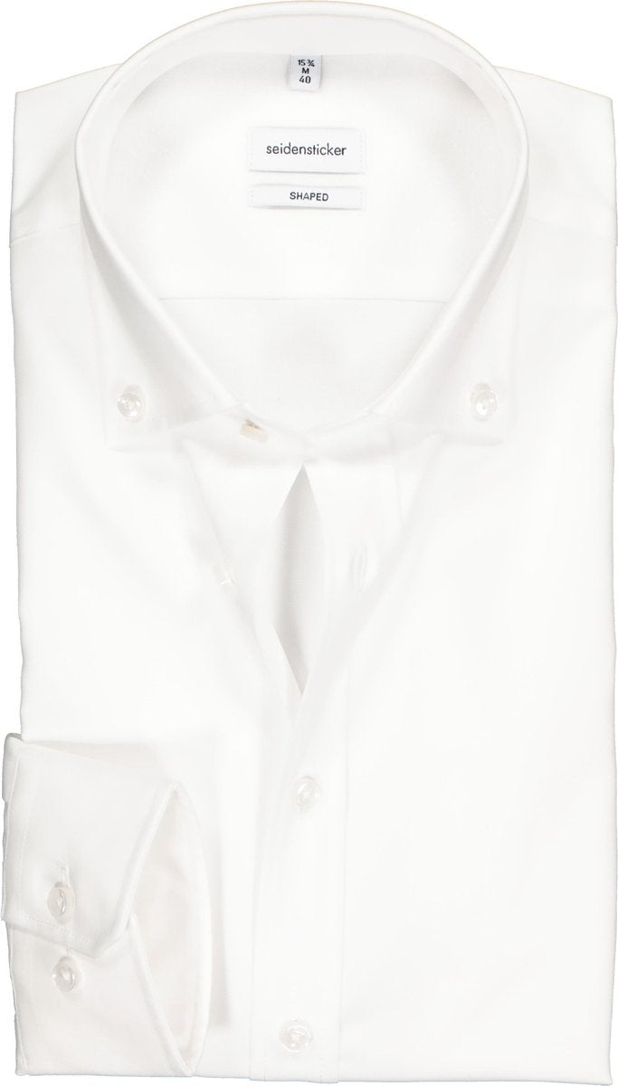Seidensticker Shaped Fit overhemd button-down - wit - Strijkvrij - Boordmaat: 39