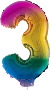 Cijferballon folie nummer 3 | Opblaascijfer 3 regenboog - rainbow 41cm