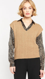 Kabelgebreid tanktop trui - Taupe