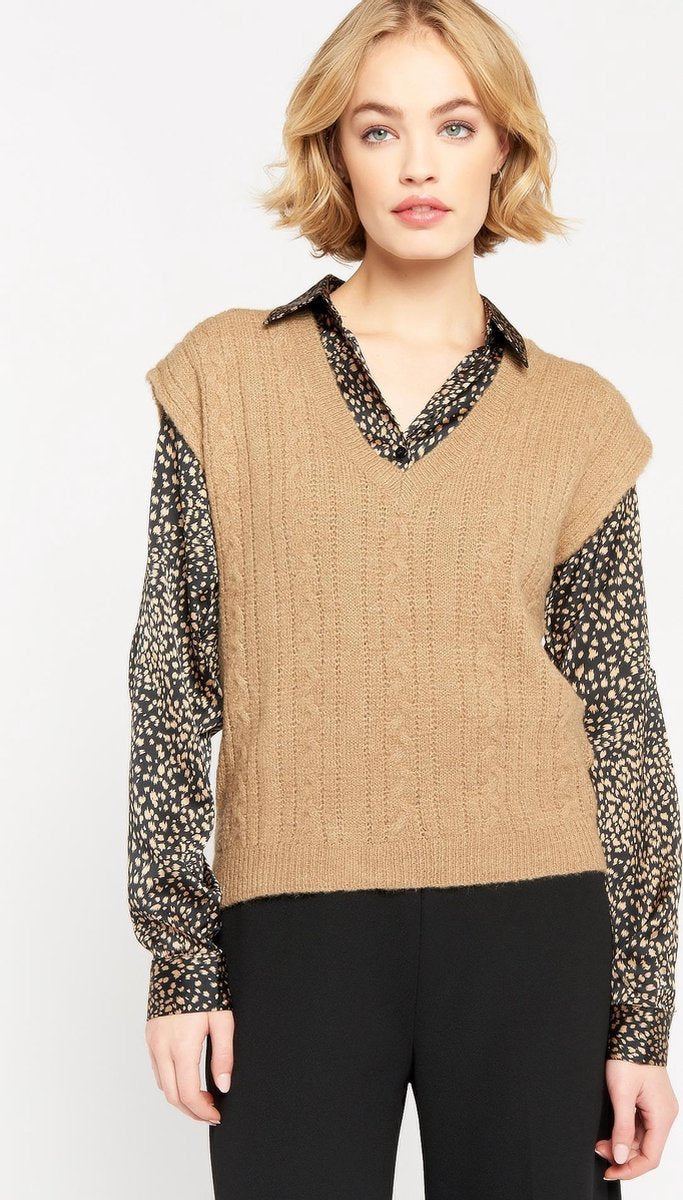Kabelgebreid tanktop trui - Taupe