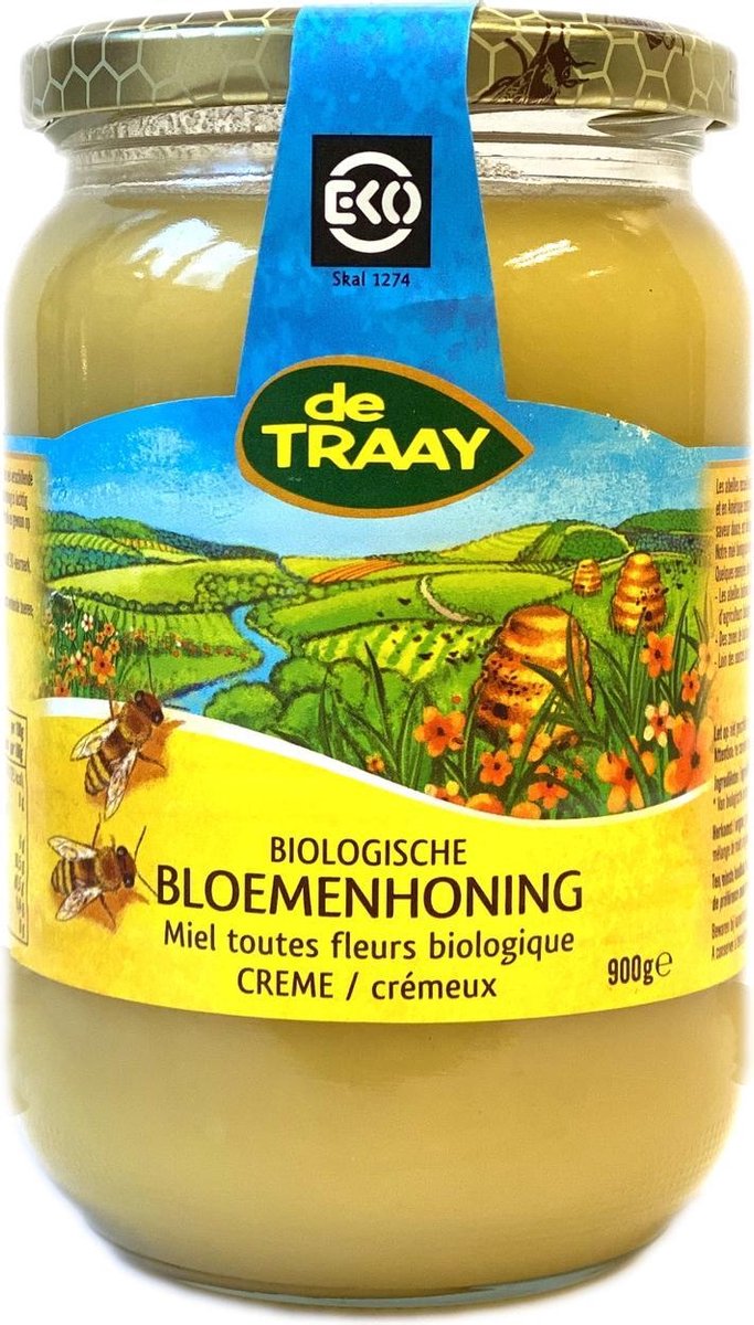 Biologische bloemenhoning (crème) 900g de traay