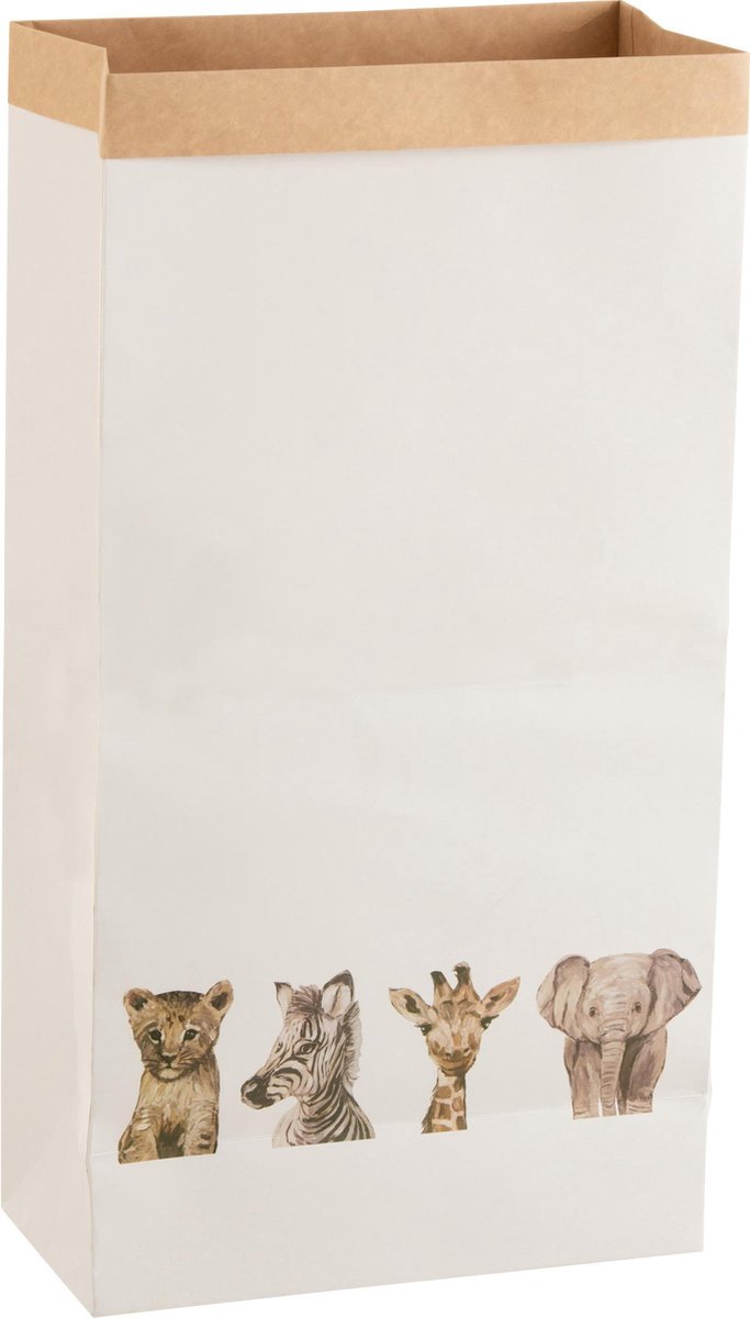 J-Line Papieren Zak Safari Dieren Papier Wit/Mix Medium Set van 3 stuks