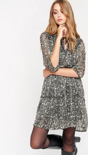 Mini jurk met bloemen - Zwart