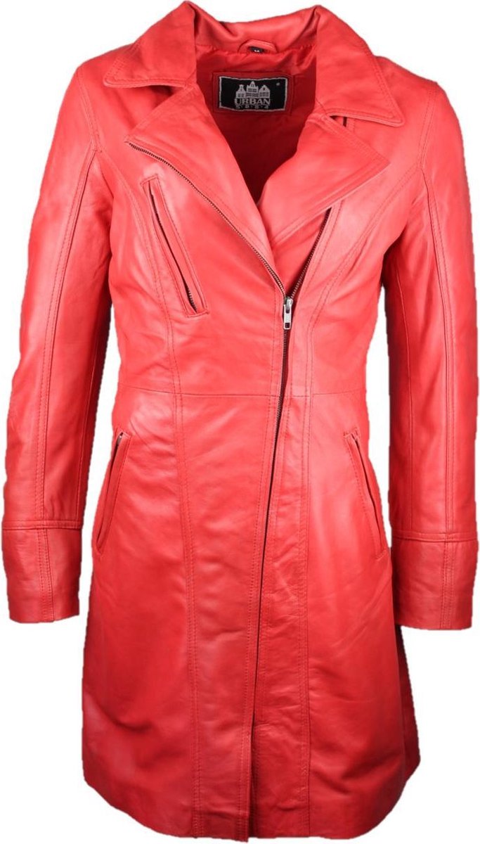 Urban 5884® - Janice 107- 3 kwart Lams Leren Jas Schuin ritssluiting Rood  - S