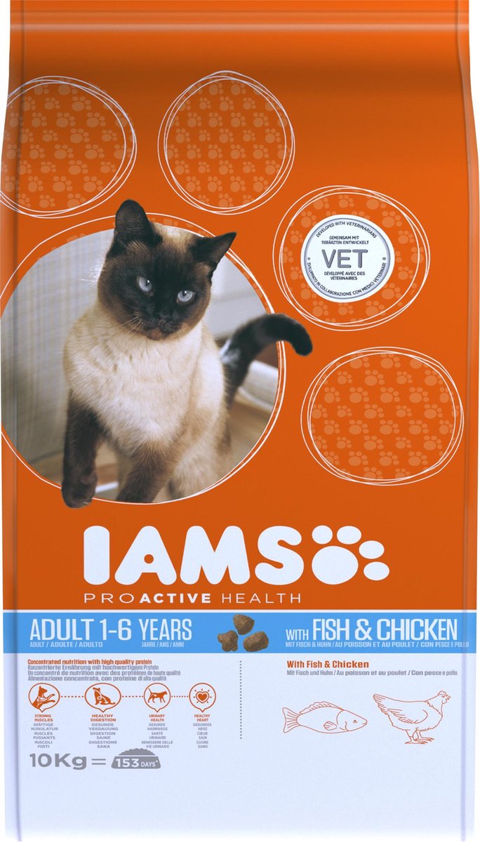 Iams Cat Adult - Vis & Kip - Kattenvoer - 10 kg