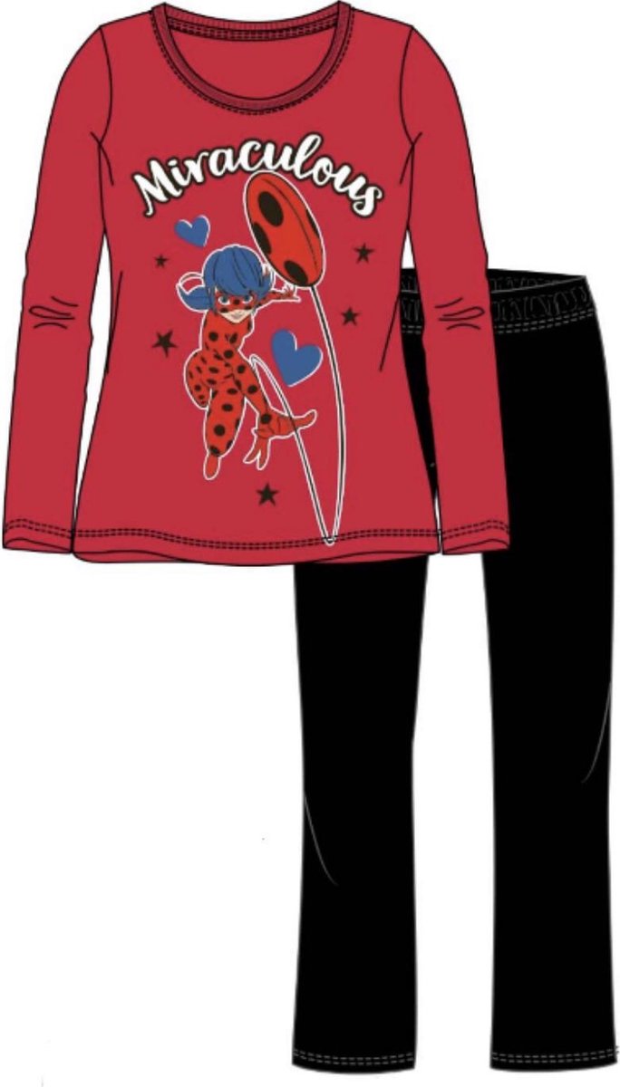 Miraculous ladybug - Pyjama - rood - zwart - maat 140 / 10 jaar