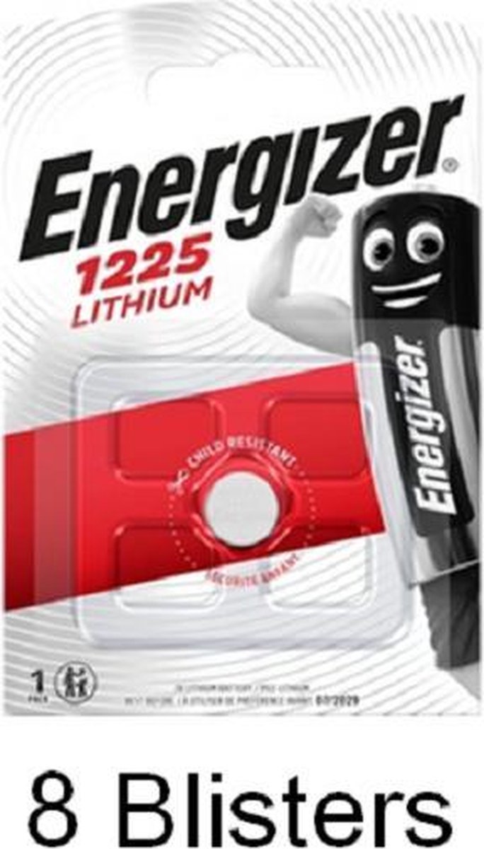 8 stuks (8 blisters a 1 stuk) Energizer CR1225 Lithium knoopcel 3V