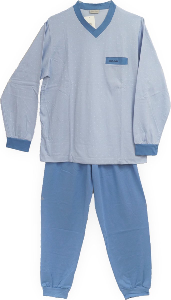 Gentlemen Heren Pyjama met V-hals Licht Blauw/Grijs- L