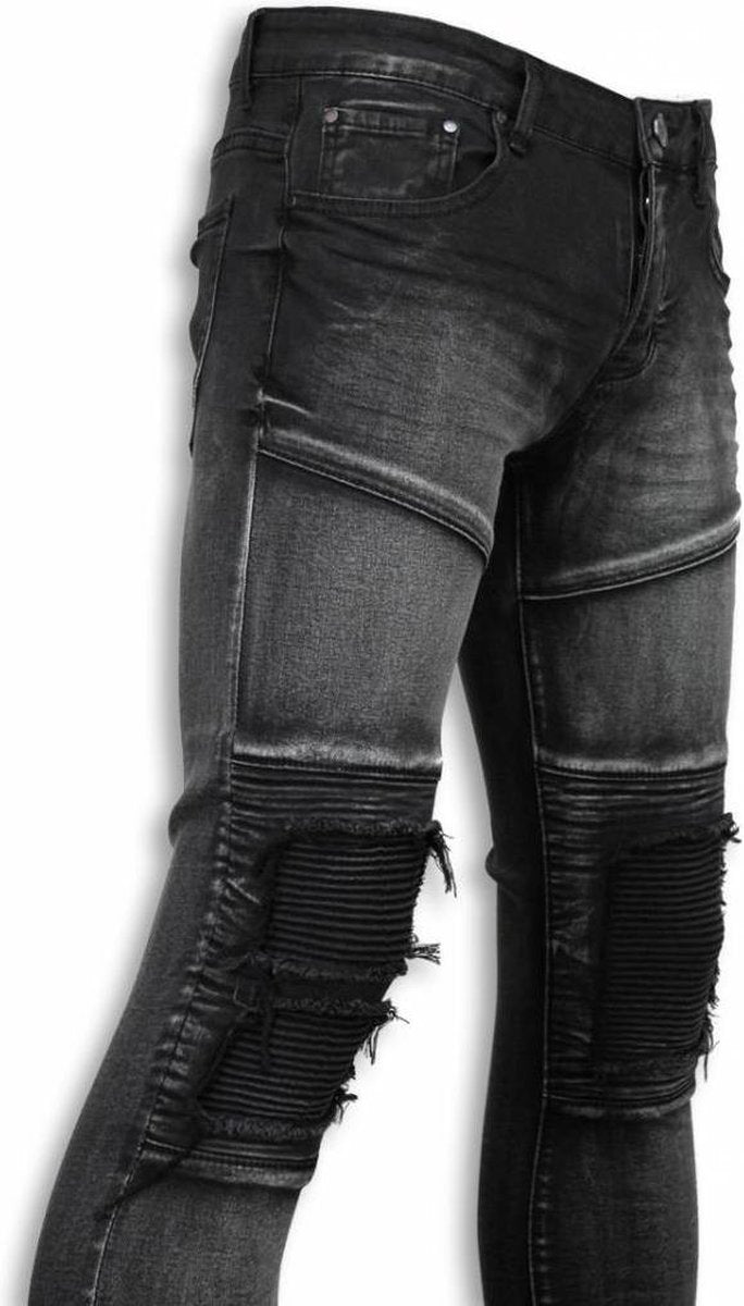 TRUE RISE Exclusieve Biker Jeans - Slim Fit Biker Knees Jeans - Grijs - Maten: 33