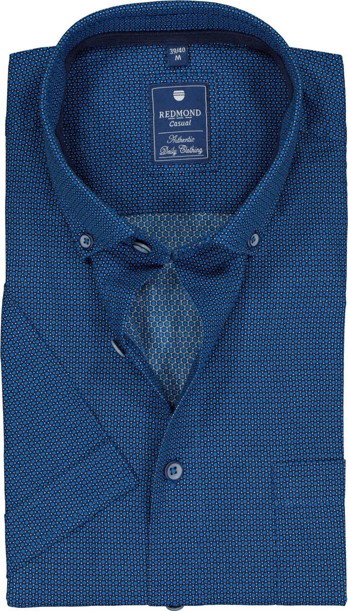 Redmond heren overhemd Regular Fit - korte mouw - blauw dessin - Strijkvriendelijk - Boordmaat: 43/44