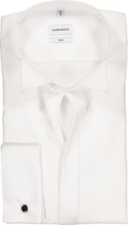 Seidensticker slim fit overhemd - dubbele manchet wing kraag - wit - Strijkvrij - Boordmaat: 40