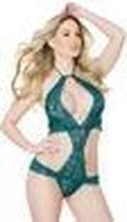Halter Teddy with Back Lace Up Detail - Teal - OS