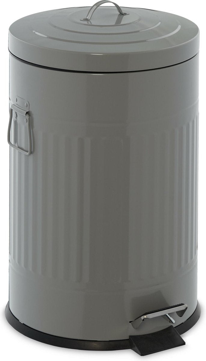 relaxdays pedaalemmer 20 l - metaal - keuken prullenbak - afvalbak met deksel - retro Lichtgrijs