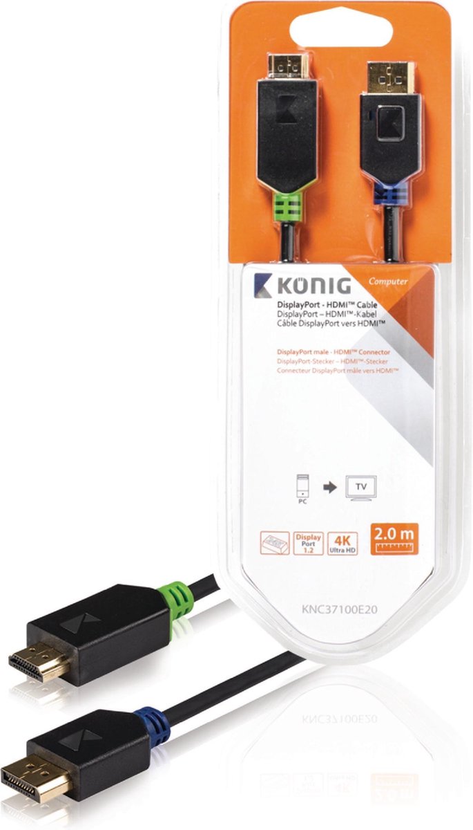 Konig DisplayPort naar HDMI kabel 4K - 2 meter