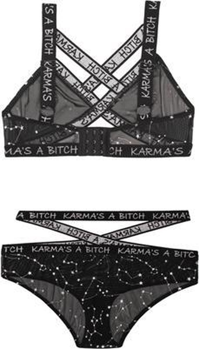BH-Set Met Zodiac Print - Zwart/Metallic - M/L - Zilver - Sexy Lingerie & Kleding - Lingerie Dames -  Dames Lingerie - BH-Sets