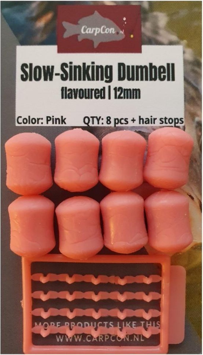 Slow Sinking Dumbell - 12mm - Roze - 8 stuks + Hair Stoppers - Plastic Aas Fake Food