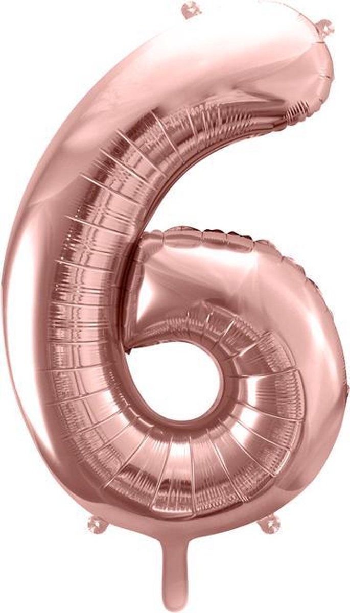 Folie Ballon - Cijfer 6 Rose Goud Met Rietje |Verjaardag/Birthday | Party | Jubileum |
