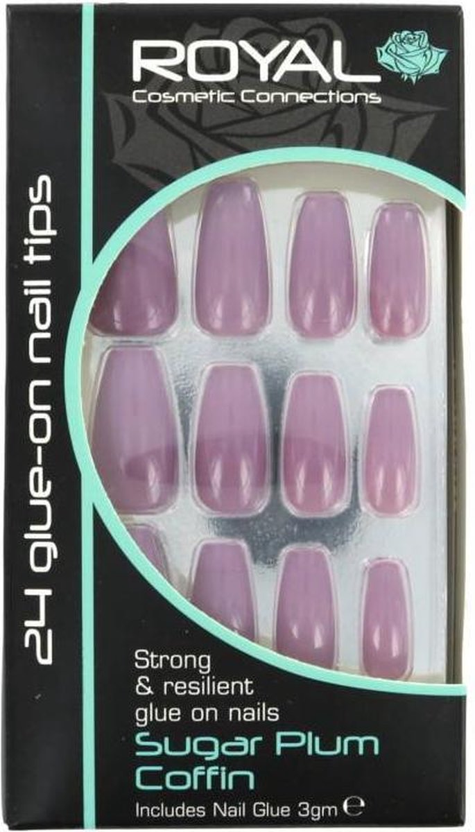 Royal 24 Coffin Glue-On Nail Tips - Sugar Plum (met nagellijm)
