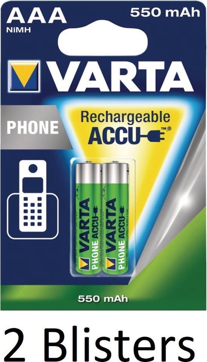 4 Stuks (2 Blisters a 2 st) Varta oplaadbare batterijen AAA