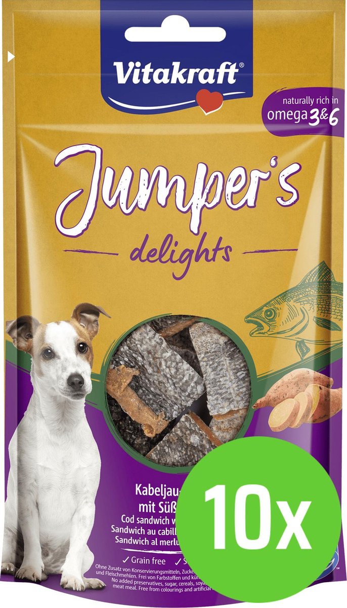 10 x Vitakraft Jumpers Delights Vissandwich MSC 80 gram Hond