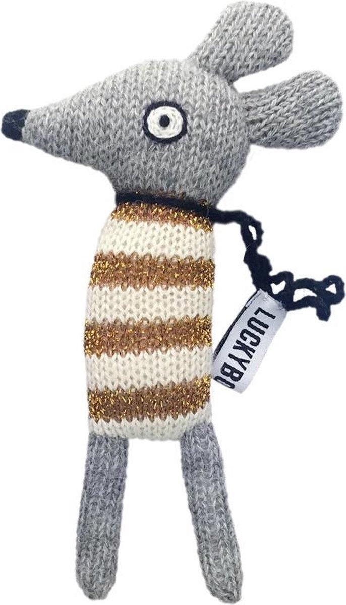 Luckyboysunday Knuffelmuis Junior 14 Cm Alpaca Wol Grijs/geel